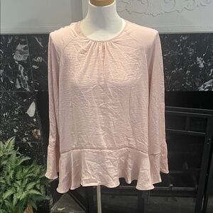 Women's Blush Pink Ruffle Hem Long-Sleeve Top